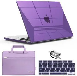 IBENZER Compatible with 2025 2024 2023 2022 MacBook Air 13 inch case M4 A3240 M3 A3113 M2 A2681, Hard Shell Case & Sleeve & Keyboard Cover & Type-C Adapter for Mac Air 13.6, Crystal Purple, KK-CYPU+3