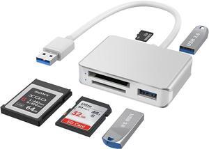 XQD/SD/Micro SD Card Reader, Memory Multi-Card Reader/Writer/Adapter with 2 USB3.0 Port, Support Sony G/M Series Lexar 2933x/1400x USB Mark XQD Card, SD/SDHC/TF Card for Windows/Linux/Mac OS/Vista