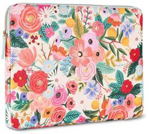 Rifle Paper Co. Laptop Sleeve 14 - Protective Laptop Sleeve/Cover with Padded Exterior, Satin Interior - Floral; For 12 - 14 Inch MacBook Pro/Air M3, HP, Asus, Dell, Acer - Garden Party Blush