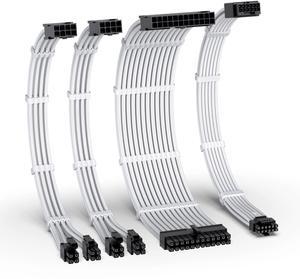 EZDIY-FAB 12VHPWR PSU Cable Extension Kit,16AWG PCIE 5.0 Power Supply Cable Extension- 1x 24 Pin ATX /2X 8Pin (4+4) EPS / 1x12+4 Pin GPU,Sleeve Cable 300MM with Combs-White