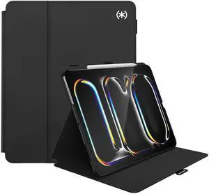 Speck New iPad Pro 12.9-13 Inch Case (2024 Model, 7th Generation) with Pencil Holder, Drop & Camera Protection, Slim Multi Range Stand, Balance Folio, No Auto/Sleep Wake Function - Black/Black/White