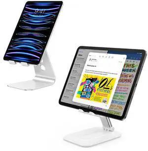 OMOTON Adjustable Tablet Stand for Desk, Tablet Holder Compatible with iPad Pro/Air/Mini/Samsung Galaxy Tab/Phones(Up to 12.9 inches)
