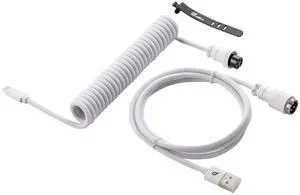 GUNMJO Pro Custom Coiled USB C Cable for Gaming Keyboard, Double-Sleeved Mechanical Keyboard Cable with Detachable Aluminum Aviator, 1.5M USB-C to USB-A, White