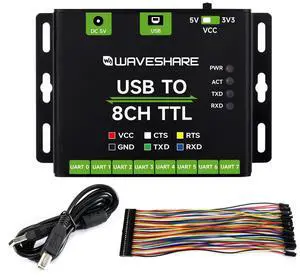 Waveshare Industrial USB to 8CH TTL Converter, USB to UART, Multi Protection Circuits, Multi Systems Support, USB to TTL Adapter