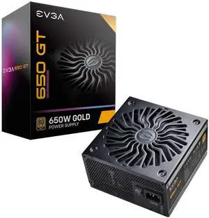 EVGA 650 GT, 80 Plus Gold 650W, Fully Modular, Auto Eco Mode with FDB Fan, 100% Japanese Capacitors, 7 Year Warranty, Includes Power ON Self Tester, Compact 150mm Size, Power Supply 220-GT-0650-Y1
