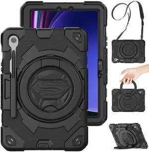 Timecity Case for Samsung Galaxy Tab S10 FE/ S9 FE 5G 10.9''/ S9 11'': Heavy Duty Protection with Screen Protector, Pen Holder, [360 Rotating Hand Grip] &Stand, S10 FE/ S9 FE/ S9 Tablet Case, Black