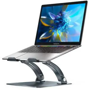 Nulaxy Fully Adjustable Laptop Stand for Desk, Dual Foldable Aluminum Computer Riser with Heat-Vent, Ergonomic Notebook Holder Portable Office Accessories Compatible with All 10-17" Laptops, Grey
