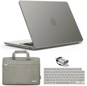 IBENZER Compatible with 2025 2024 2023 2022 MacBook Air 13 inch case M4 A3240 M3 A3113 M2 A2681, Hard Shell Case & Sleeve & Keyboard Cover & Type-C Adapter for Mac Air 13.6, Gray, KK-GY+3