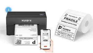 MUNBYN 130B Bluetooth Thermal Label Printer+3x2 Inch White Thermal Labels