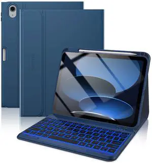 typecase Folio Keyboard Case for iPad 10th Gen 10.9 inch (2022) and iPad 11th (A16, 2025), Magnetic Wireless Detachable Keyboard, 7-Color Backlight, Thin & Light, Pencil Holder  Marine Blue