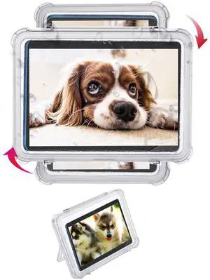 ABHILWY Shower Tablet Holder Waterproof Compatible with Ipad, Wall Mounted Bathroom Tablet Case Rotation, Adhesive Touchable Cradle Glass Mirror Anti-Fog Screen for Kitchen 11.5 inches Transparent
