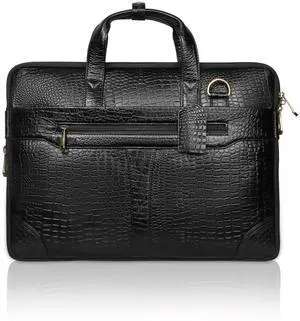 Abgrow Croco Leather Briefcase Laptop Messenger Bag for Men with Adjustable Strap for Office & College (Black)