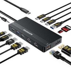 ANYOYO USB C Docking Station Dual Monitor, Laptop Docking Station 3 Monitors, with 2HDMI +DP 4K@60Hz,3*USB -C 3.1+2*USB- A3.1 10Gbps,PD100 SD/TF 3.0, Audio for MacBook, Mac Mini,Dell, Lenovo (Black)