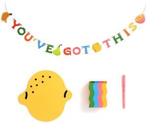 ban.do Decorate Your Desk Set, Colorful Cubicle Decor, Cute Office Supplies Pack Includes Banner, Pencil Cup, Ink Pen, and Mouse Pad, Rainbow Stripe