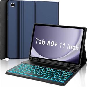 Keyboard Case for Samsung Galaxy Tab A9 Plus 5G 11 inch 2023 (SM-X210/X216/X218), 7 Color Backlit Detachable Keyboard Bluetooth, Smart Folio Cover with S Pen Holder for Galaxy Tab A9+ 11"(Dark Blue