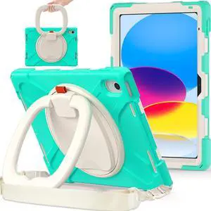 BKOUNCTK for iPad (A16) 11th/10th Generation Case 2025/2022 (11/10.9),Heavy Sturdy Shockproof Kids Case with Screen Protector,Rotating Stand/Pencil Holder/Shoulder Strap (Mint Green)