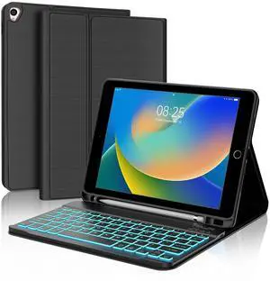 BORIYUAN iPad 10.2 inch Case with Keyboard, Detachable Bluetooth Keyboard with 7 Color Backlit, Slim Folio Smart Cover with Pencil Holder for iPad 9th/8th/7th Gen/iPad Pro 10.5"/iPad Air 3rd Gen Black