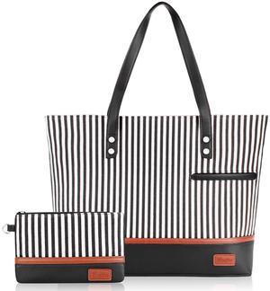 Laptop Tote Bag for Women Large Canvas Womens Briefcase Waterproof Computer Bag Work Bags for Women Fits 15.6 inch Laptop(Black)