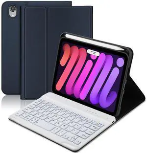 BORIYUAN iPad mini 6 Keyboard Case 2021, Detachable Wireless Bluetooth Keyboard Slim Folio Smart Cover with Build-in Pencil Holder for iPad mini 6th Generation 8.3 inch  Dark Blue