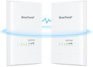 BrosTrend 5KM WiFi Bridge w/ 2X Gigabit Ports, 5GHz 867Mbps Wireless Bridge Outdoor PtP PtMP, Long Range Point to Point Plug & Play, Standard 802.3af PoE & w/Passive PoE Injector, for Garage Building