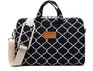 canvaslife Black Four Petals Style Pattern Waterproof Laptop Shoulder Messenger Bag Laptop Computer Briefcases with Rebound Bubble Protection for 15 inch and 15.6 inch Laptop