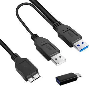 CannaPro 4 Pack USB A to Micro B Cable, Micro USB 3.0 to USB Splitter Cable Dual Power Y Cable 20 Inches, 5Gbps Type A to Micro B Data Transfer Cable for External SSD Laptop(with USB to USB C Adapter)
