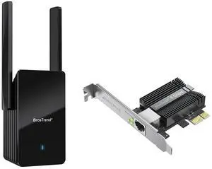 BrosTrend 5Gb PCIe Network Card, PCIe Ethernet Card with Extra Low-Profile PCI Express NIC + AX3000 WiFi 6 Range Extender Booster with Gigabit Port, WiFi Signal Booster Repeater Dual Band, Easy Setup