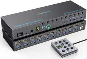 10 Port 8 Port HDMI KVM Switch 4K@60Hz EDID Simulation, USB3.0 KVM Switch HDMI for 10 Computers Share 1 Monitor and 4 USB Devices, KVM Switches with Audio RS232 Wired Remote 12V Power and USB Cable