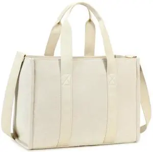 Laptop Tote Bag for Women Work 15.6 inch Canvas Shoulder Bags Computer Messenger Purse Teacher Handbag Office Briefcase (Z-Beige)