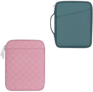 9-11 Inch Tablet Carrying Sleeve, Teal Blue(PU)+Pink(Fabric), 2Pcs