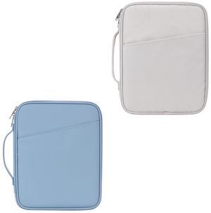 9-11 Inch Tablet Carrying Sleeve, Misty Blue(PU)+White Gray(Fabric), 2Pcs