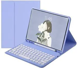 QIYIBOCASE Cute Keyboard Case for iPad Pro 11 2022 4th/3rd/2nd Generation,Round Keys Detachable Magnets Bluetooth Keyboard Case with Pencil Holder for Girly Women, Purple