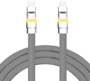 chubbycable Neon Chubby - Fast Charge Cable with Smart Light RGB Color Gradual Light Up LED USB Charging Cable, Gray, Type-C to Type-C, 1.64 FT