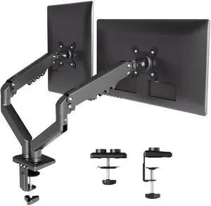 Claiks Dual Monitor Mount, Ergonomic Gas Spring Monitor Arm for 15-32 inch Screens, Adjustable Computer Monitor Stand up to 40 lbs, with Clamp and Grommet Base, VESA Mounting Holes 75&100mm, Black