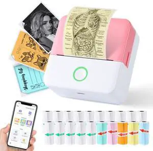 Print Pods Mini Printer, Thermal Inkless Sticker Maker with 20 Rolls Printing Paper, Pocket Printpod for phone, Impresora Portátil for Notes, Flashcards, Journal, DIY, Compatible with iOS & Android