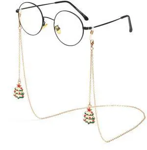 Cyxus Women Blue Light Blocking Glasses with Festive Christmas-tree glasses chain Round Metal Fake Eyeglasses Black Frame