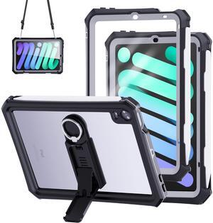 iPad Mini 6 2021 Case Waterproof with Pencil Holder, Built-in Screen Protector and Stand, Dustproof Shockproof Drop Proof Case, Rugged Full Body Cover for iPad Mini 6 6th Generation 2021
