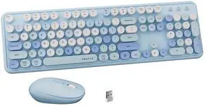 FCPLU x UBOTIE Colorful Wireless Keyboard and Mouse Combo, Full-Sized Office Keyboard with Typewriter Flexible Keys, 2.4GHz Dropout-Free Connection, Optical Mouse for PC Laptop(Blue Colorful)