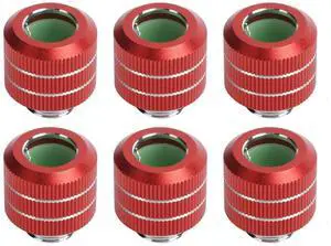 Osprey 6 Pack G1/4" Thread to OD 14mm Compression Fittings, Brass and Aluminum Alloy Fittings for Computer Water Cooling Systems with Anti-Off Adapters, Red