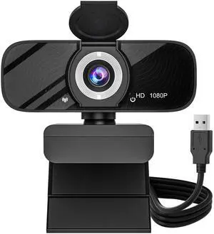 Gozvrpus USB HD Webcam with Built-in Microphone and Rotatable Tripod, 1080P Video, Wide Angle Camera, Privacy Cover, for Desktop PC or Laptop ComputerBlack