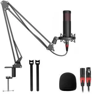 Hayner-Seek Podcast Studio 48V Condenser Microphone, Plug and Play with Microphone arm, Suitable for Professional Podcast Recording, Gaming, Live Streaming