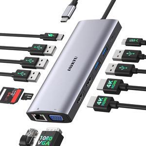 Docking Station 3 Monitors for Windows Laptop, USB C Docking Station with Dual HDMI 4K 60Hz, 1 VGA, 5 USB-A, 100W PD, Ethernet, Mic/Audio, SD/TF, USB Hub for Laptop for Dell XPS/HP/Lenovo/Surface
