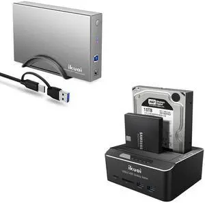 ikuai USB 3.0 to SATA Hard Drive Dock + Dual Bay HDD Docking Station, UASP Supported