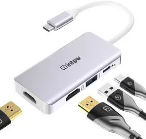 INTPW USB C to Dual HDMI Adapter, USB-C to HDMI 4K Multiport Adapter for MacBook Pro/MacBook Air/ipad Pro/Dell XPS/Nintendo Switch with Thunderbolt 3 Port (USB C to Dual HDMI Silver)