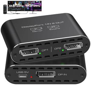 Dual 4K@120Hz Extended Displayport to 2 DP Adapter Display Port Splitter for Dual Monitors 1 in 2 Out Support MST & SST Mode for PC Laptop Computer Graphics Card