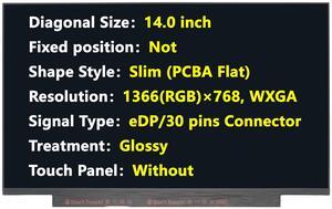 JHK JIEHONGKE Grade A+ New Screen Replacement for B140XTN07.3, 14.0", HD 1366x768 WXGA, eDP/30 pins Connector, Glossy, Non-Touch, LED LCD Display with Tape