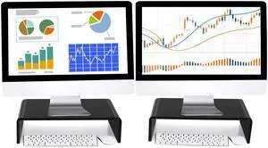 Jetec 2 Pcs Acrylic Monitor Stand Desktop Video Acrylic Monitor Riser Desk Shelf Computer Stand for Laptop TV Computer Screen Desk Organizer Teacher's Day Supplies (Black, 16 x 8 x 3 Inch)