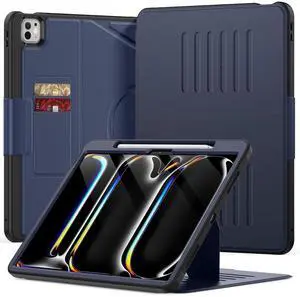 KAIJIAbox Case for iPad Pro 13 Inch M4 2024,Full Body PU Leather Auto Sleep/Wake Shockproof Cover with Pencil Holder,Card Slot,Strong Magnetic Multi-Angle Stand(Dark Blue)