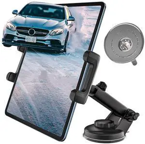 Kolasels Car Tablet Holder Mount for Car Dashboard Windshield [Strong Backup Sucker] Reusable Suction CupTablet Mount for Car with Telescopic Arm for iPad Pro Air Mini 4.7-13" Devices.