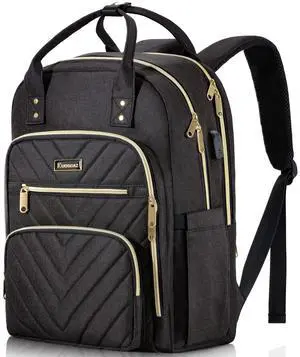 Kuosdaz Travel Laptop Backpack for Women, School Backpack for Teens, 15.6 Inch Work Laptop Bag with USB Port Charging, Water Resistant College School Bookbags for Girls, Black